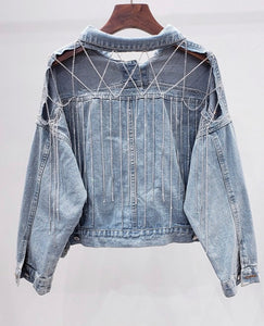 JUDY SEQUIN OPEN BACK DENIM JACKET