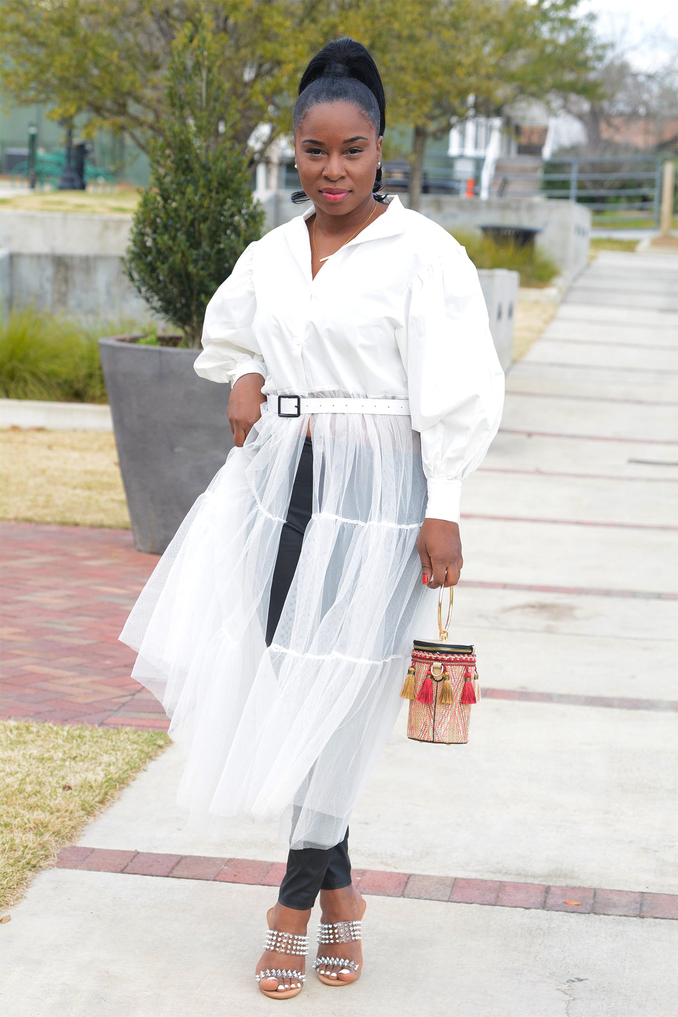 BELLA TULLE SHIRT DRESS (WHITE)