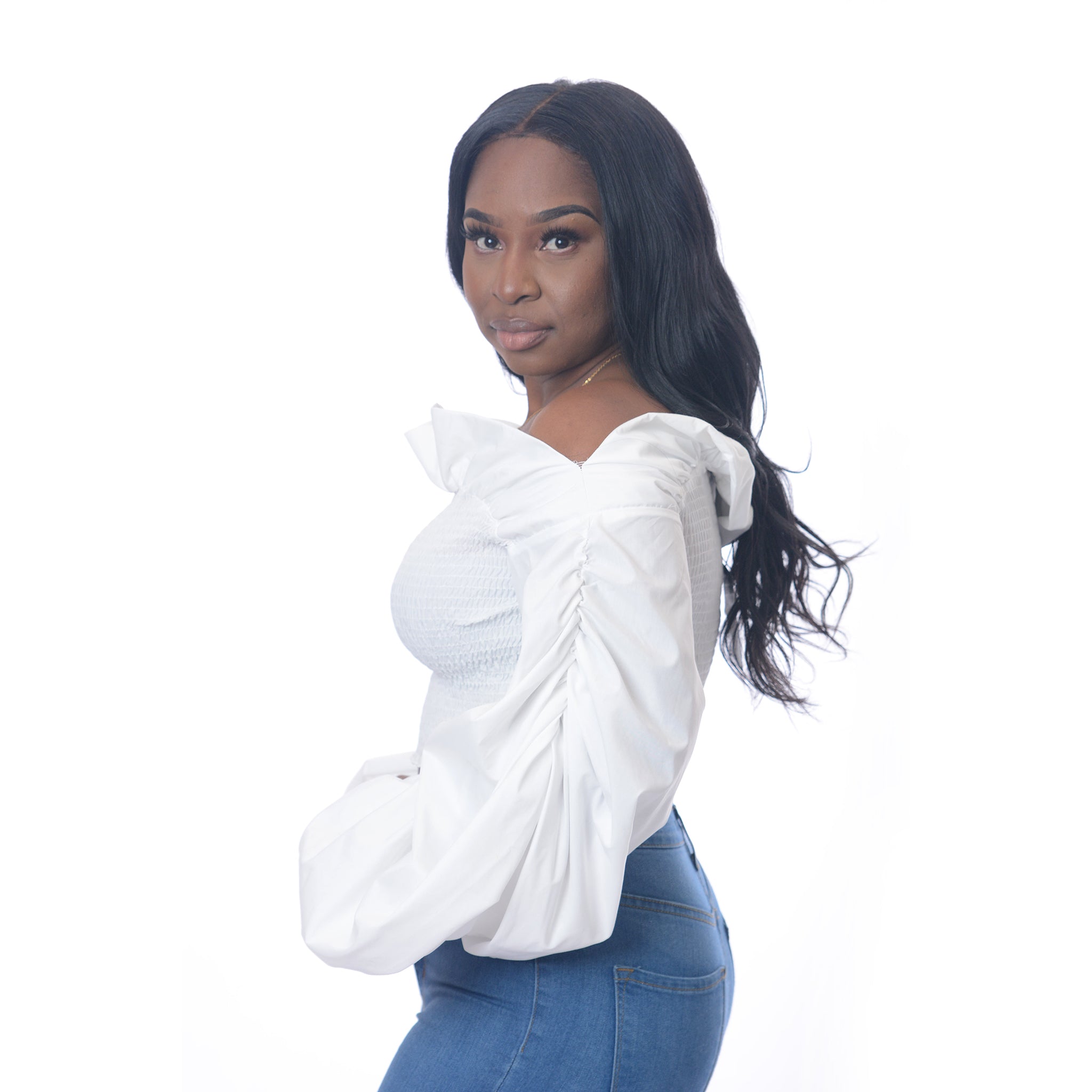 AYSIA PUFF LONG SLEEVE OFF SHOULDER TOP (WHITE)