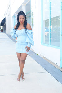 GINA PUFF SLEEVE MINI DRESS (DENIM)