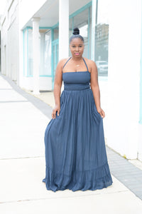 SOPHIA HALTER MAXI DRESS (NAVY)