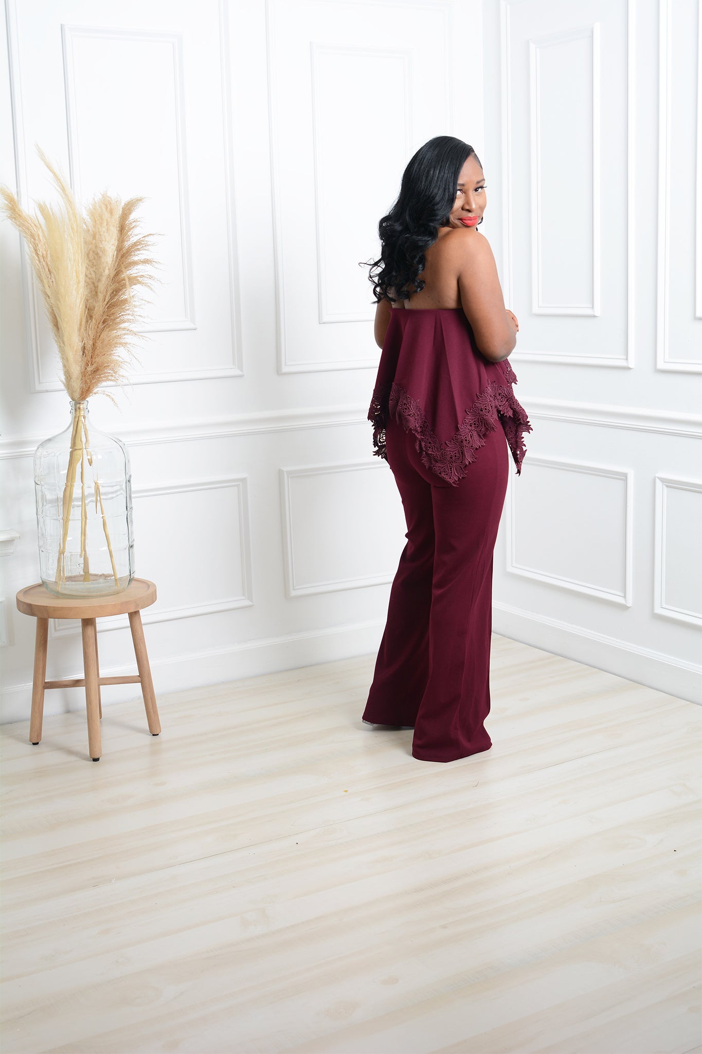 DEVYN OFF SHOULDER JUMPSUIT -WINE