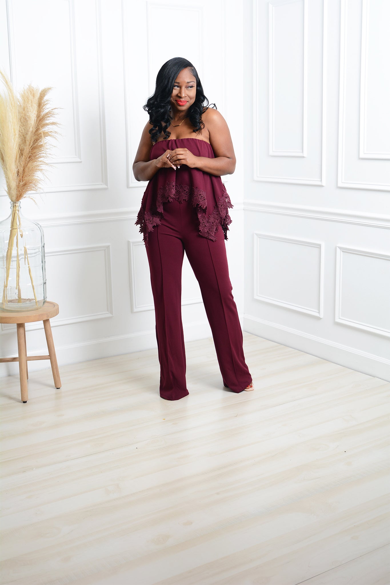 DEVYN OFF SHOULDER JUMPSUIT -WINE