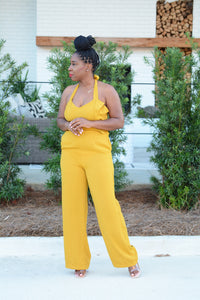 AMBER HALTER JUMPSUIT (MUSTARD)