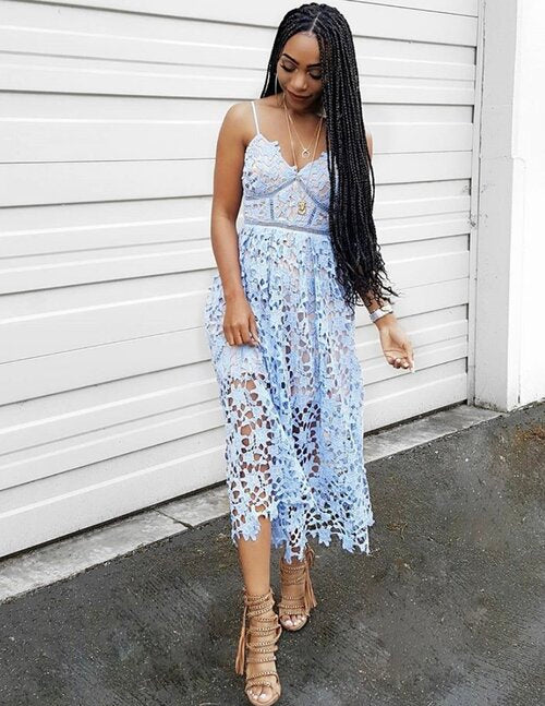 BLY LACE MIDI DRESS (PERIWINKLE)