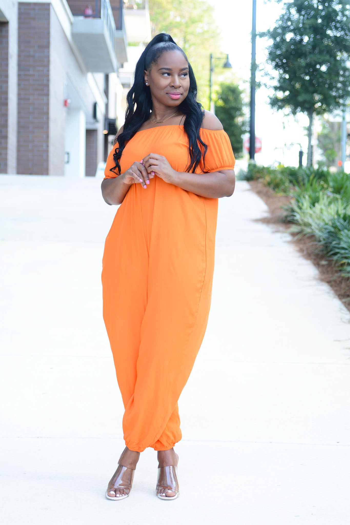 BLAZE OFF SHOULDER JUMPSUIT (ORANGE)