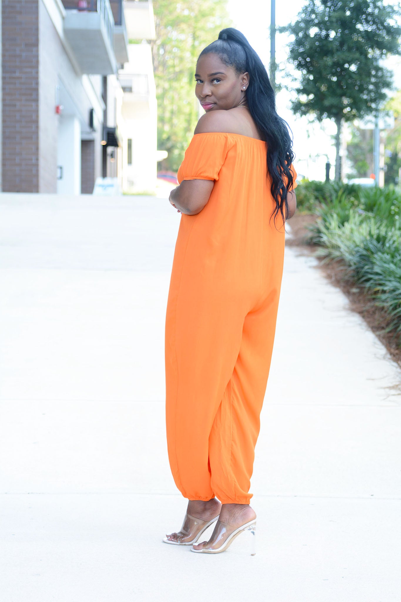 BLAZE OFF SHOULDER JUMPSUIT (ORANGE)