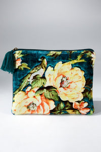 SARAH VELVET VINTAGE FLORAL POUCH