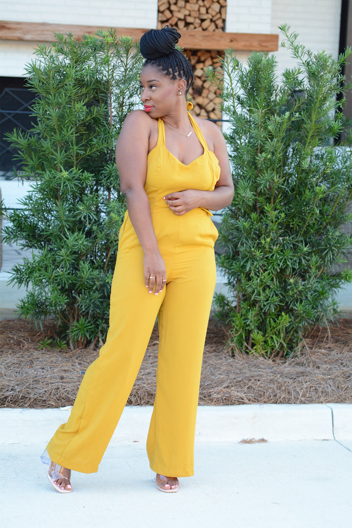 AMBER HALTER JUMPSUIT (MUSTARD)