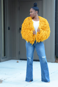 MIMI FRINGE CARDIGAN  (MUSTARD)